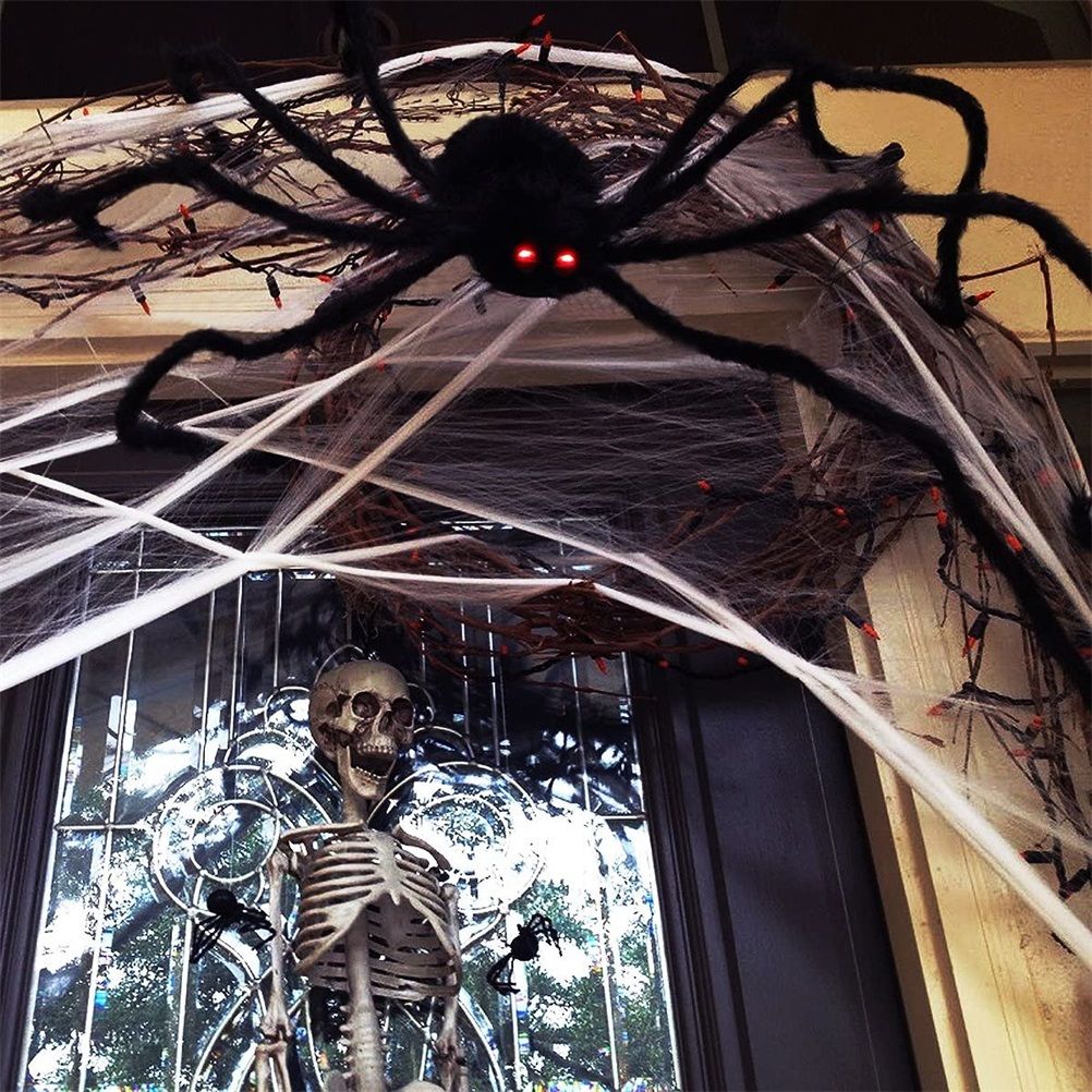 200cm giant Halloween hanging spider decoration by Everything Baby, realistic black spider for indoor or outdoor Halloween decor