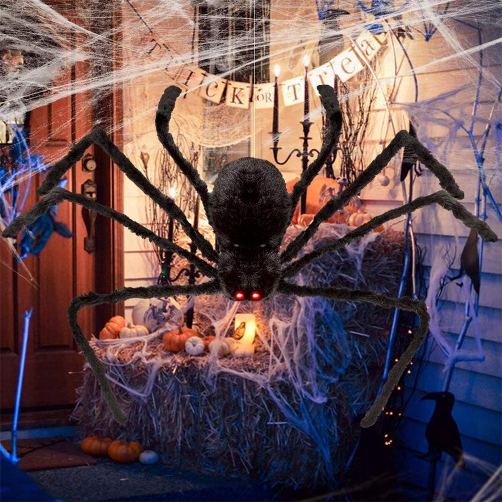 Large 200cm hanging Halloween spider decoration by Everything Baby, realistic design for indoor or outdoor spooky Halloween decor.