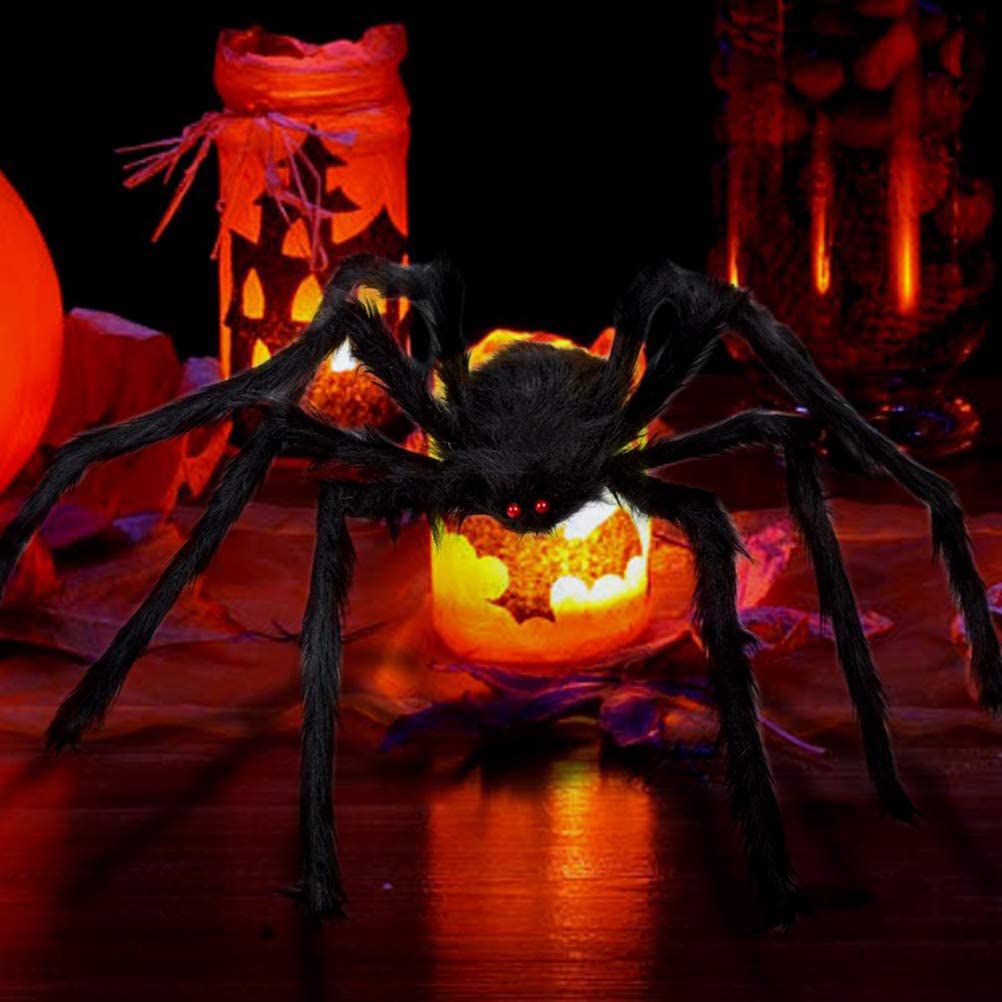 200cm giant hanging Halloween spider decoration from Everything Baby, realistic black spider for indoor and outdoor spooky decor.