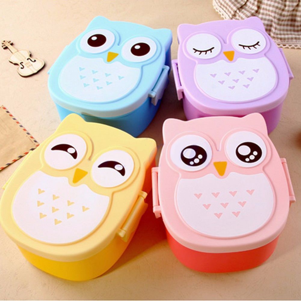 Cute owl-shaped kids lunch box by Everything Baby, portable bento food container for kids, perfect for school or picnics.