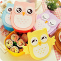 Colorful owl-themed kids lunch box from Everything Baby, portable bento box with compartments for kids' food storage and pretend play.