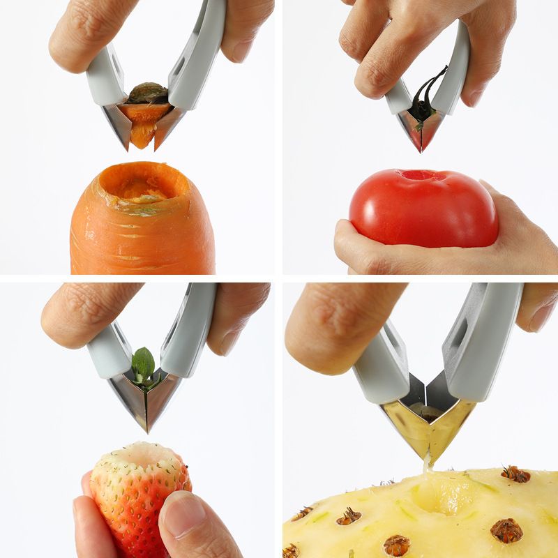 Portable strawberry huller and pineapple corer kitchen gadget from Everything Baby, used for removing stems and coring fruits.
