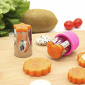 Set of 9 cartoon fruit and vegetable cutter molds for cake and biscuit shaping, ideal for baking and fondant decoration.