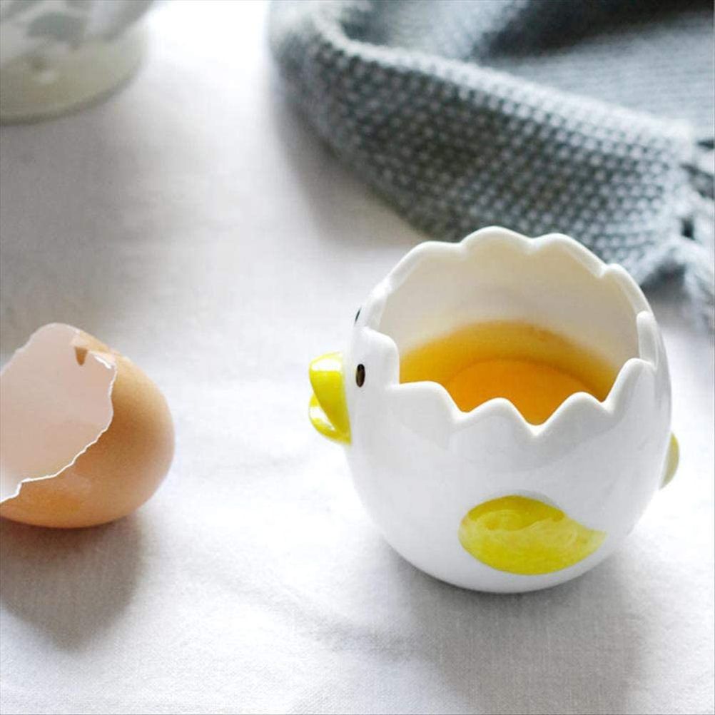 Ceramic chick-shaped egg separator for yolk and white separation, ideal for kitchen baking and cooking tasks.