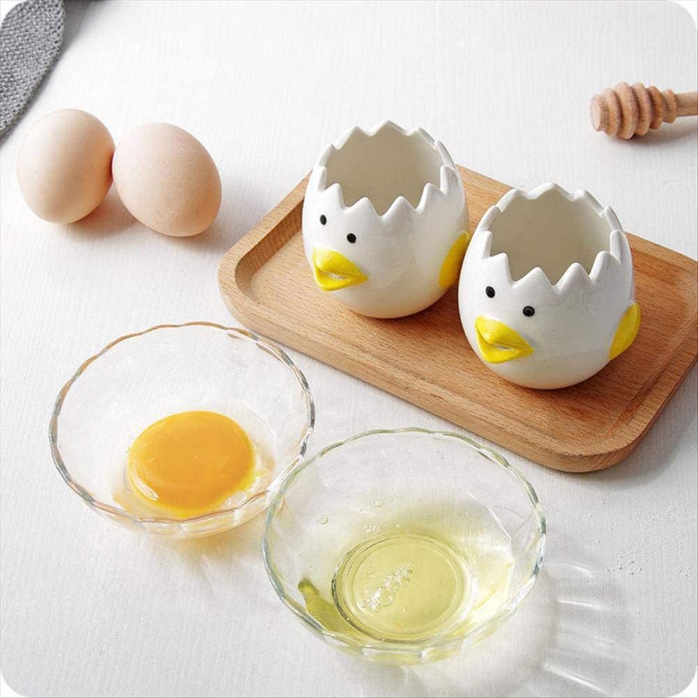 Ceramic chick-shaped egg separator for kitchen, designed to easily separate egg yolks from whites, ideal for baking and cooking.