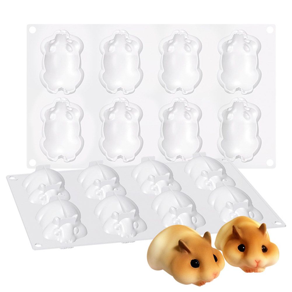 Silicone mouse mold with 8 cavities for baking cake, jelly, or chocolate, designed for pretend play and baking activities.