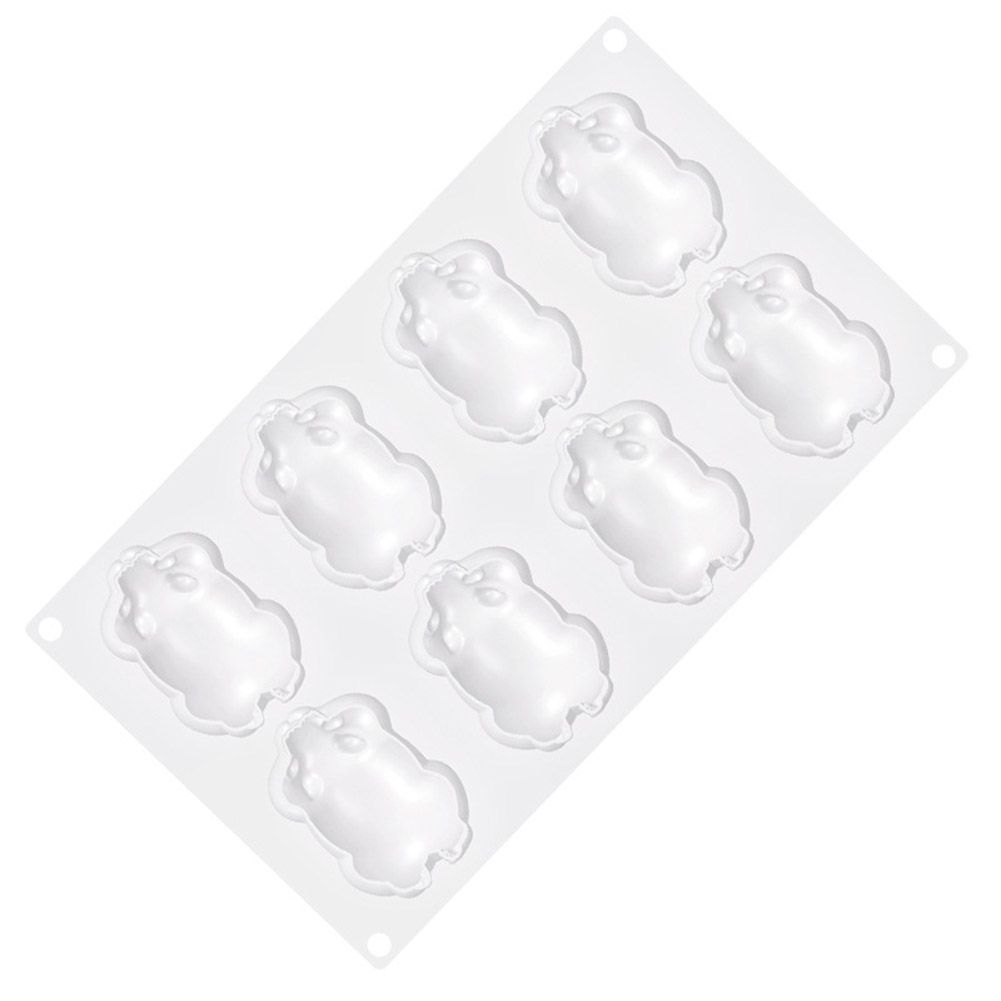 Silicone mouse-shaped mold with 8 cavities for baking cakes, jelly, and chocolates, ideal for kids' pretend play baking activities.