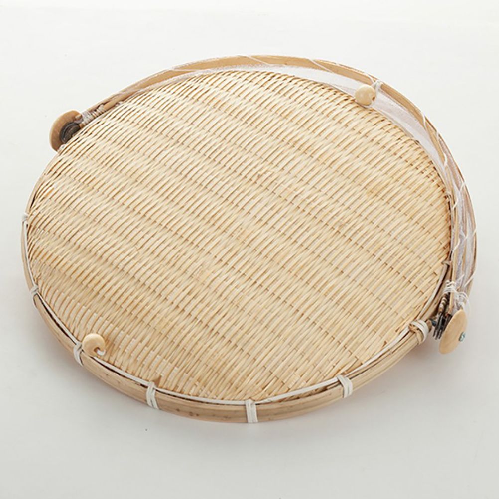 Handcrafted bamboo food serving tent with mesh cover, ideal for pretend play with baby & kid's food storage and meal serving baskets.