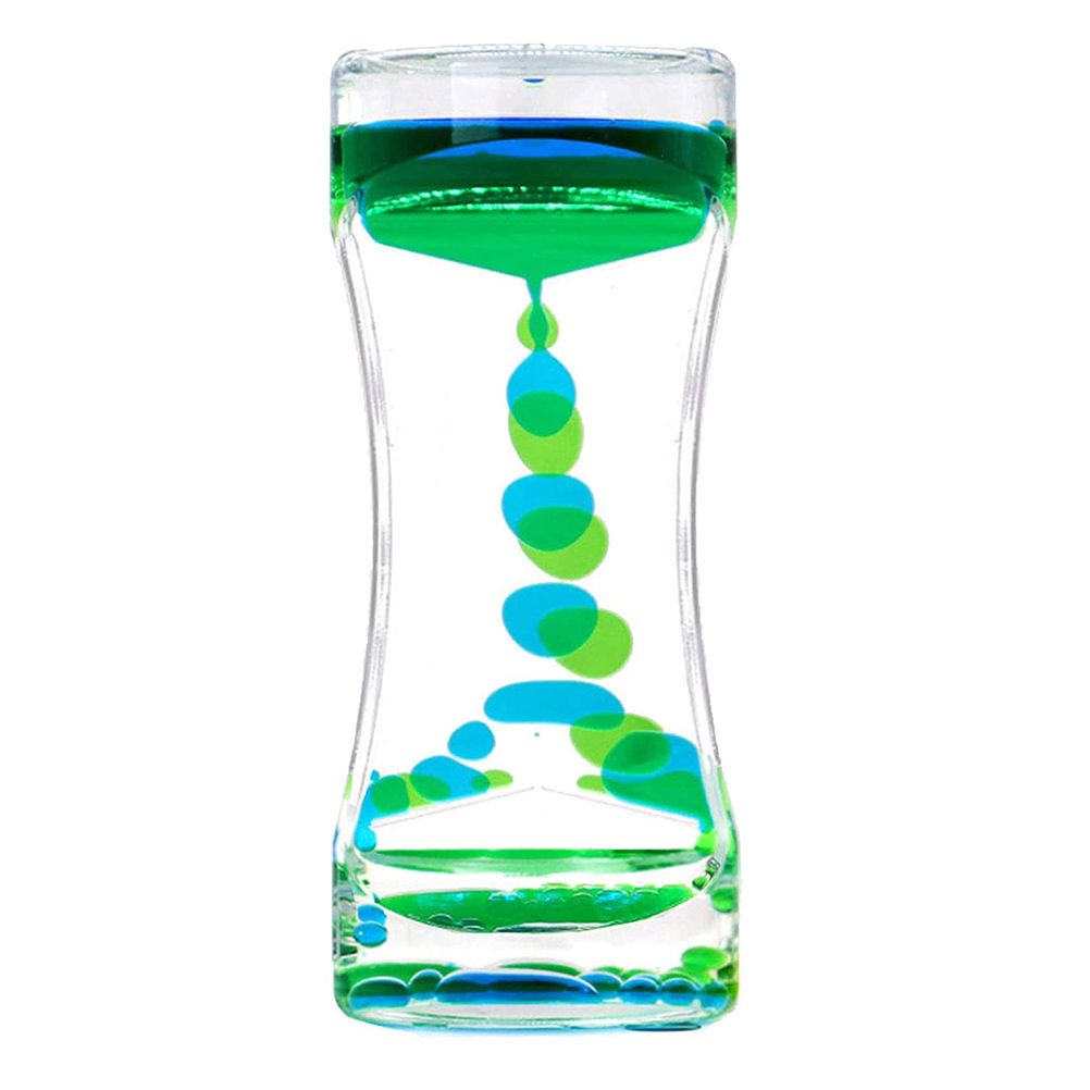 Colorful liquid timer toy with bubbles and oil flow, designed for anxiety relief, suitable for kids and adults, by Everything Baby.