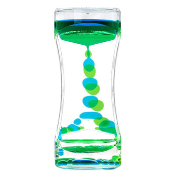 Colorful liquid timer toy with bubbles and oil flow, designed for anxiety relief, suitable for kids and adults, by Everything Baby.