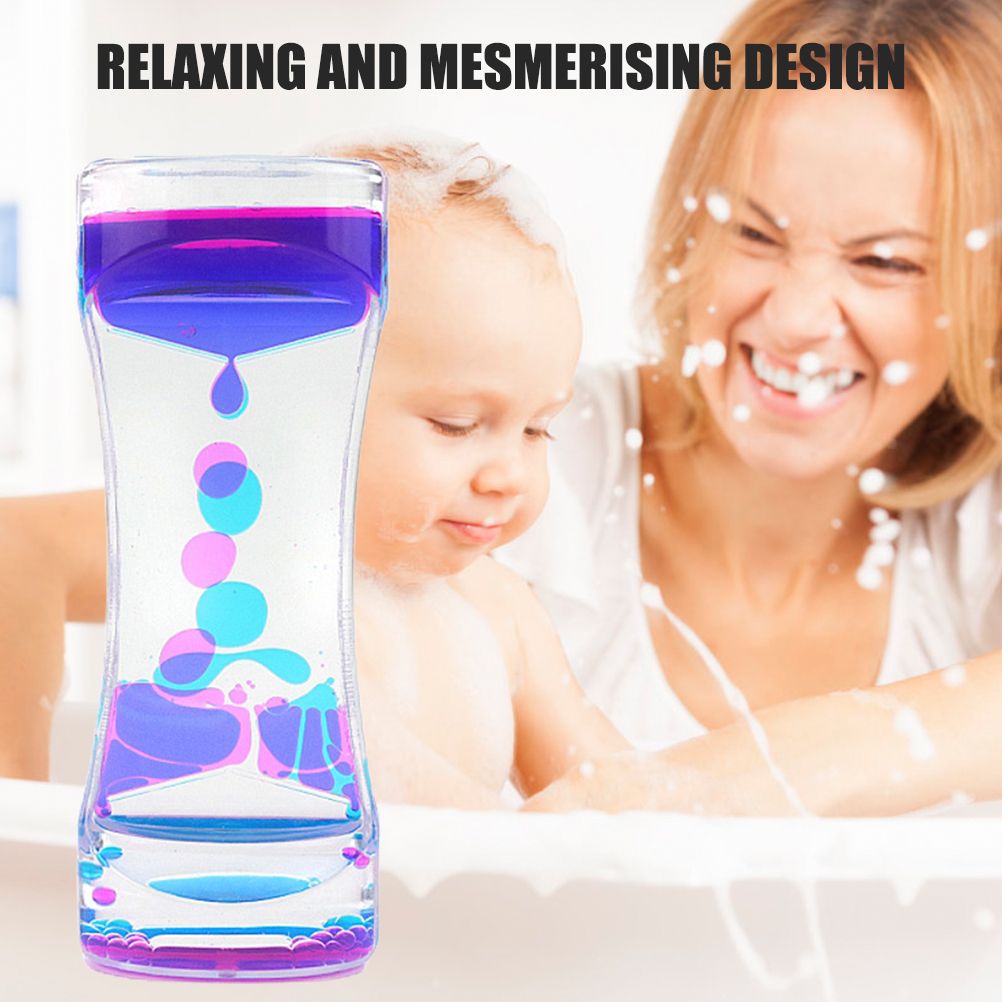 Colorful liquid motion timer toy for kids and adults, bubble and oil hourglass for anxiety relief and pretend play.