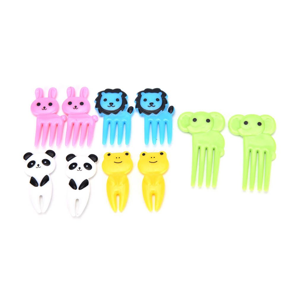 Set of 20 mini cartoon animal food picks for kids, featuring colorful fruit and food-themed forks for lunch box play and decoration.