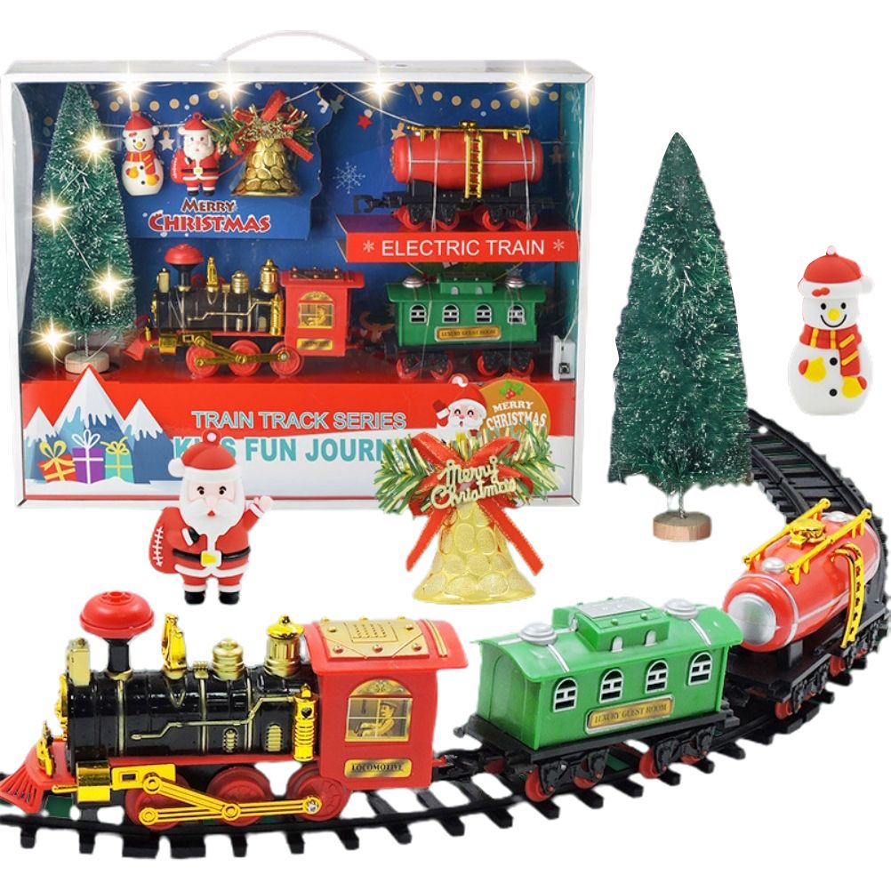 Electric Christmas train set with lights and music on railway tracks, battery operated ride-on toy for kids by Everything Baby