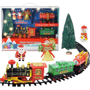 Electric Christmas train set with lights and music on railway tracks, battery operated ride-on toy for kids by Everything Baby