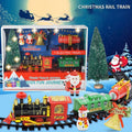 Electric Christmas train set with lights and music on railway tracks, battery-operated ride-on toy for kids by Everything Baby.