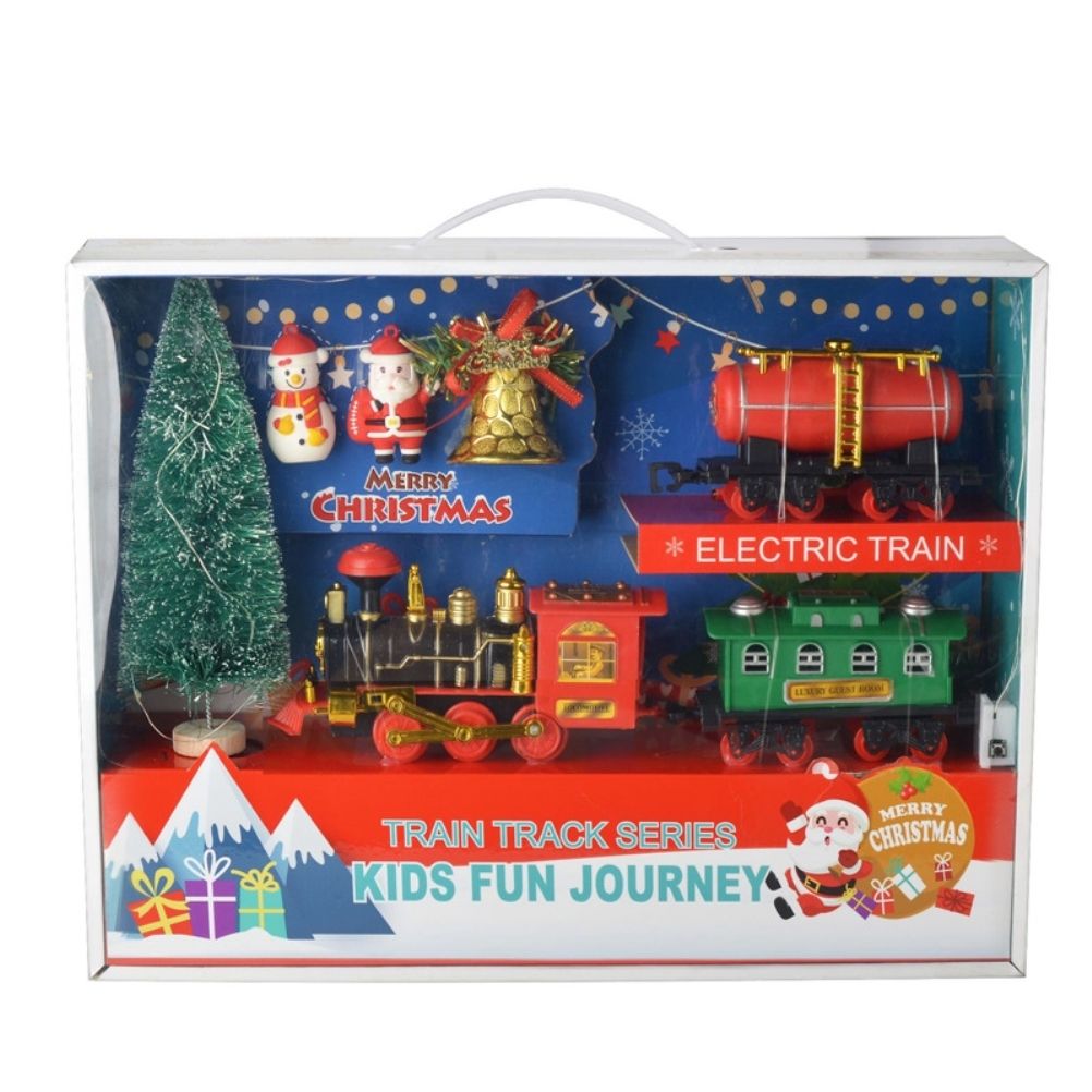 Electric Christmas train set with lights, music, and railway tracks for kids, battery operated ride-on toy by Everything Baby