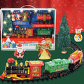 Electric Christmas train set with lights and music on railway tracks, battery operated ride-on toy for kids by Everything Baby.