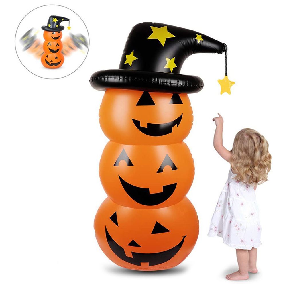 Cute inflatable Halloween pumpkin tumbler decoration by Everything Baby, ideal for outdoor or indoor Halloween party decor.