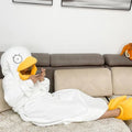 Baby duck cosplay costume in a one-piece pajamas jumpsuit, soft plush fabric, suitable for pretend play and daily wear.