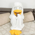 Baby girl wearing a duck-shaped cosplay costume one-piece pajamas, cute and cozy sleepwear for daily pretend play.