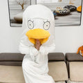 Baby duck cosplay costume one-piece pajamas by Everything Baby featuring a cute duck shape for pretend play and sleepwear.