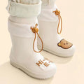 Children's waterproof rain boots by Everything Baby featuring a rice white bear design, anti-slip sole, and drawstring for boys and girls.