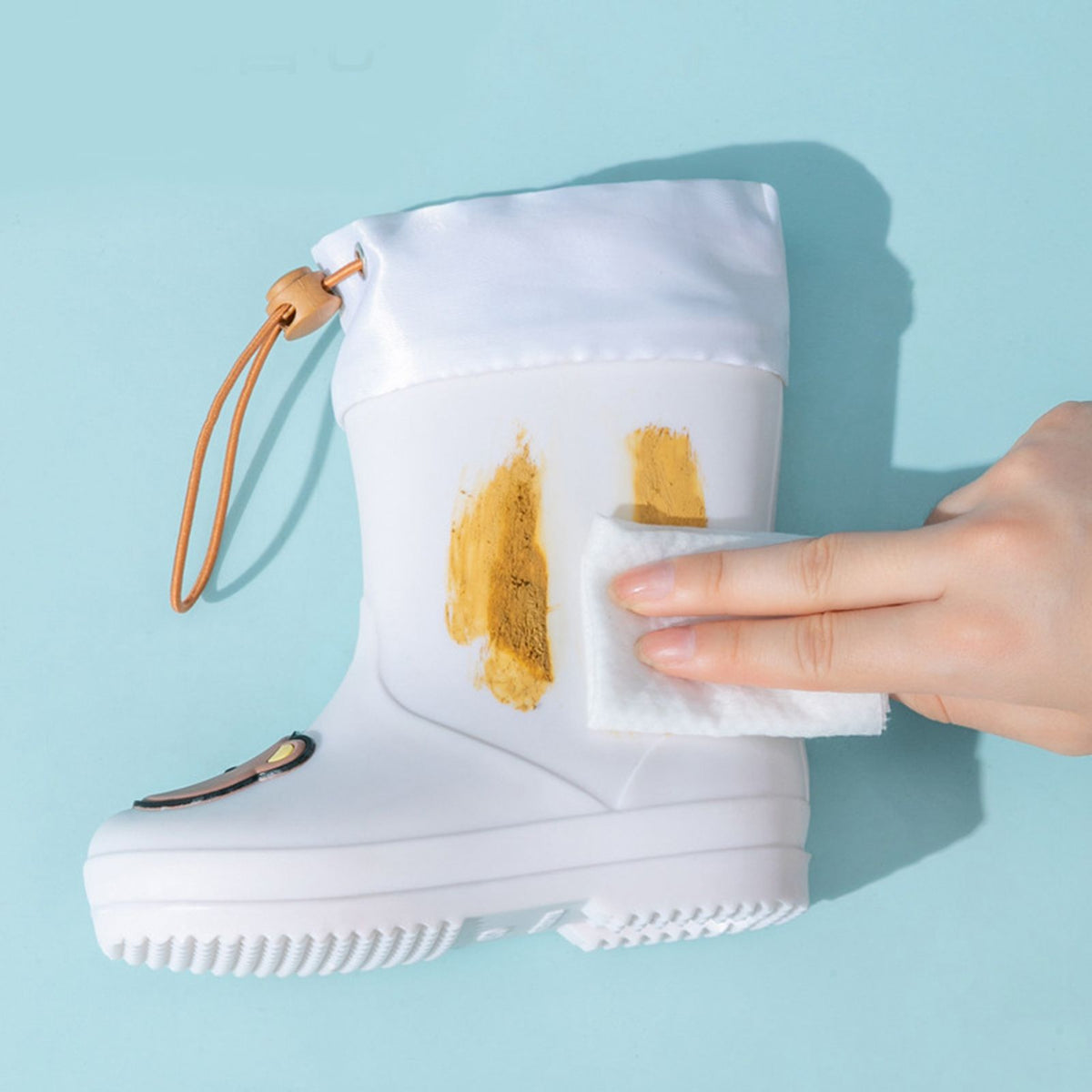 Children's waterproof rain boots by Everything Baby featuring bear design, slip-resistant soles, drawstring closure, for boys and girls.