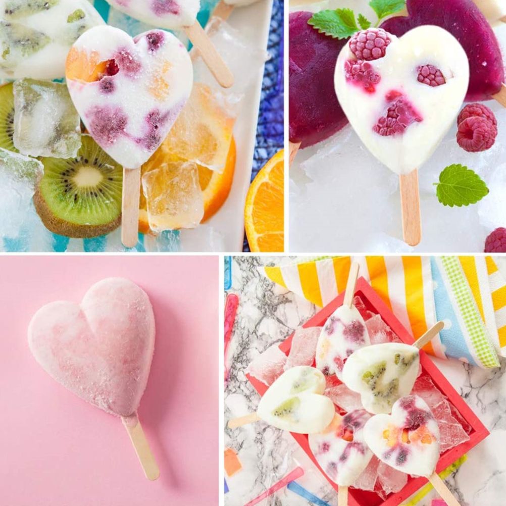 Silicone heart-shaped and paw ice cream mold for kids, ideal for homemade popsicles, cakes, and jellies in fun shapes.