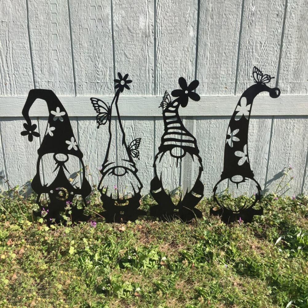 Cute outdoor garden metal goblin statue by Everything Baby, standing silhouette decorative iron art for yard or garden decor