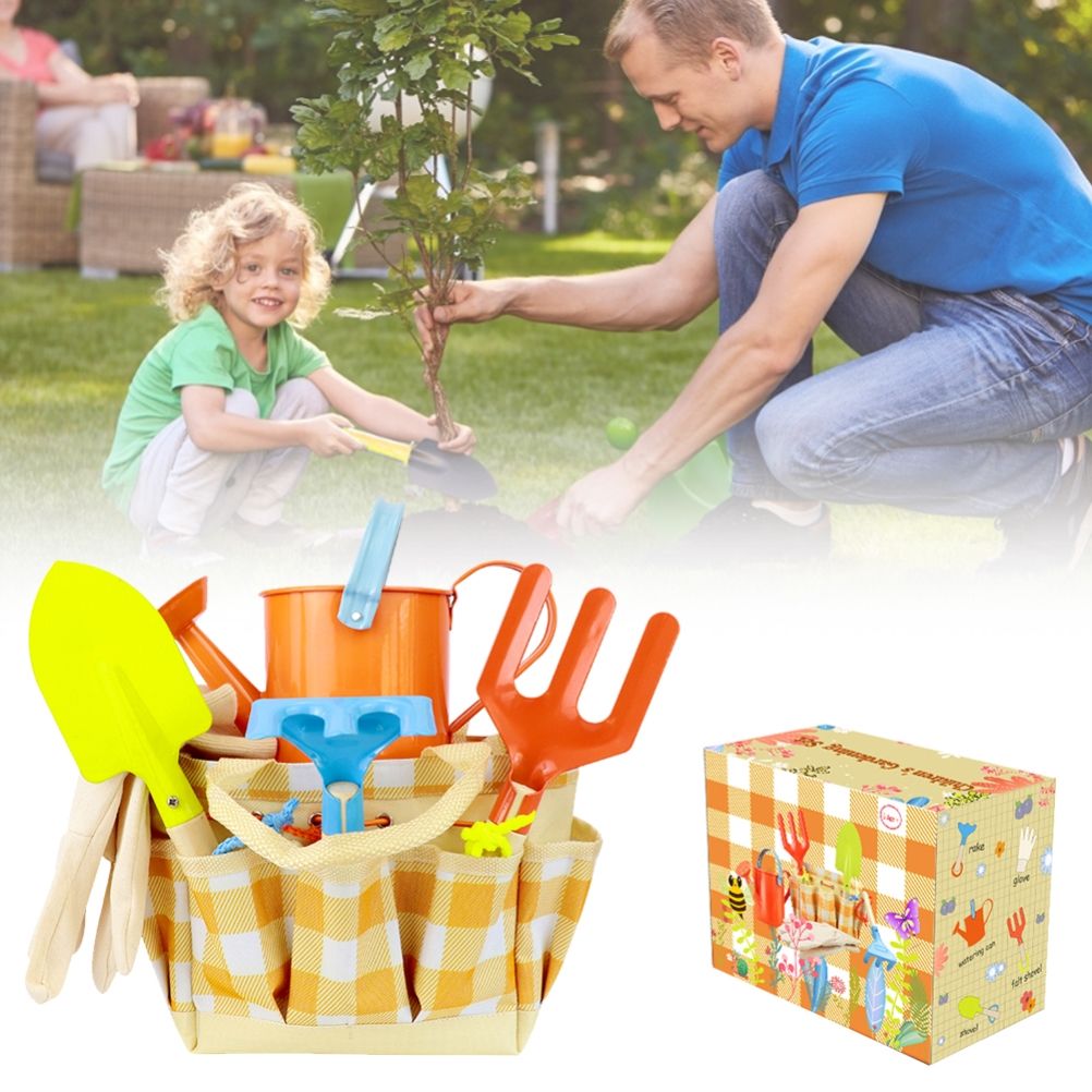 Children's garden tool set with play tools and carrying bag for outdoor fun, ideal for kids' garden and beach play.