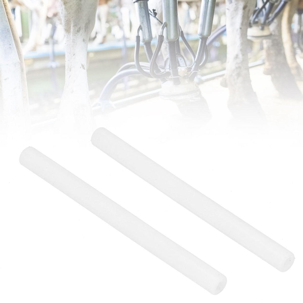 Two silicone short tube replacements for baby milking machine accessories, compatible with Everything Baby milking machines.