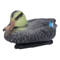 Floating duck decoy in yellow with realistic feathers, designed for garden pools and outdoor lake decoration, 26x11.5cm.