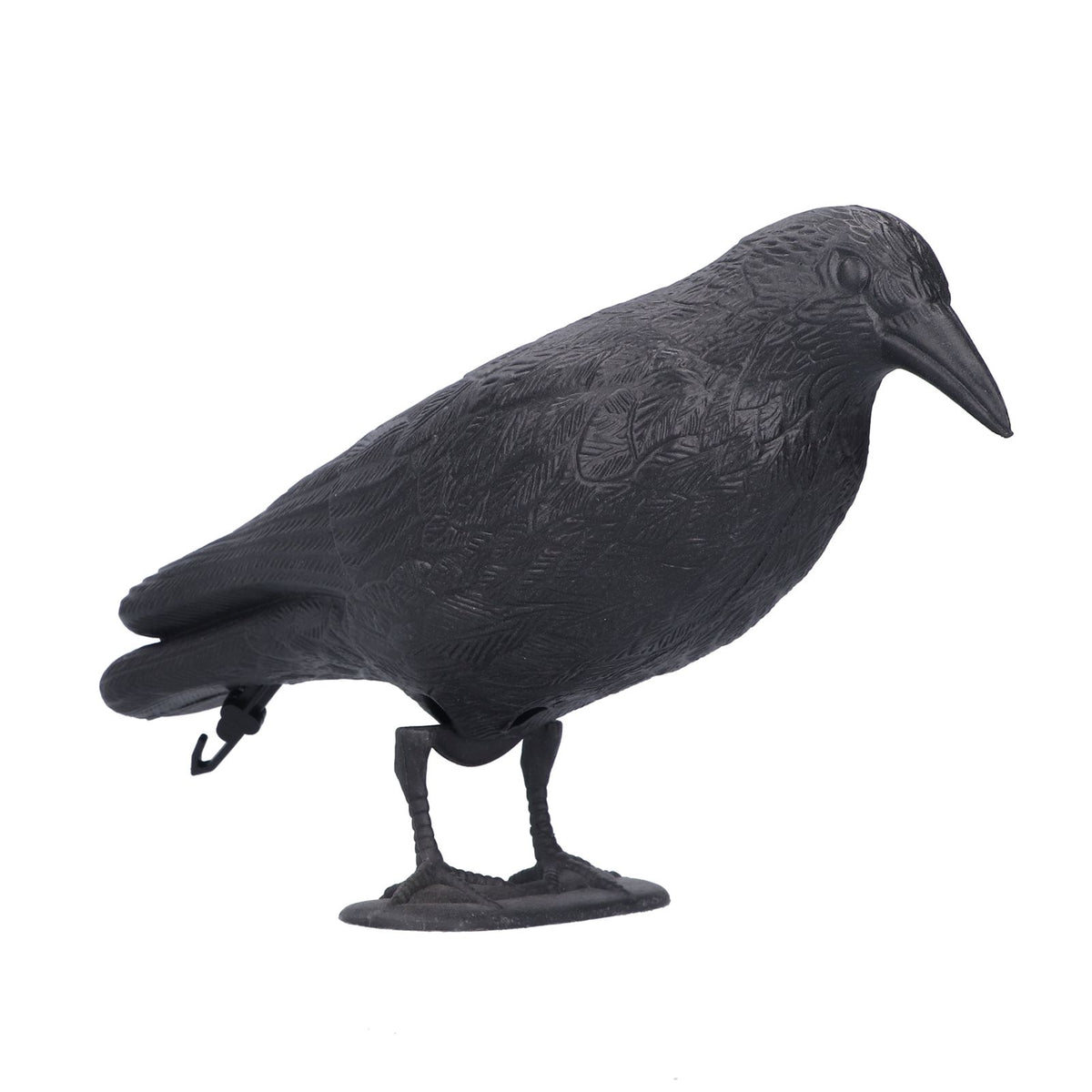 Plastic crow decoy for outdoor garden decoration and hunting bait, realistic-looking bird toy for kids' outdoor play.