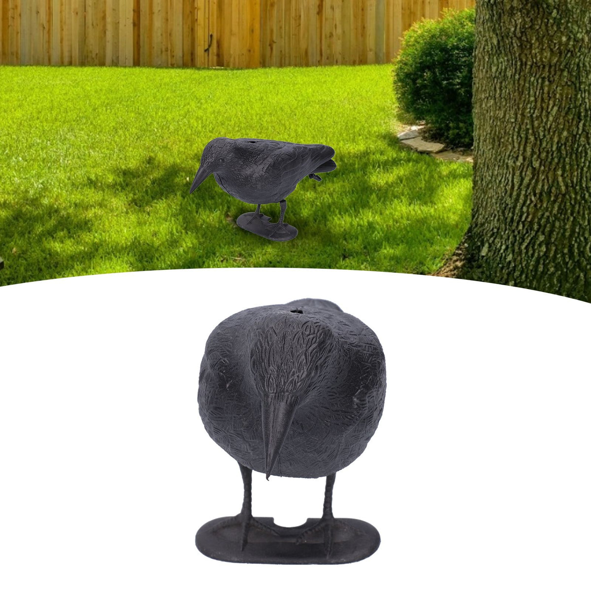 Simulation plastic crow statue hunting bait decoy for outdoor garden decoration, ideal for outdoor play and garden decor.
