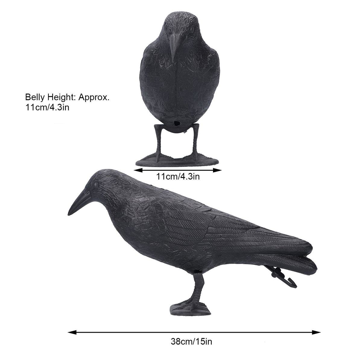 Plastic crow decoy statue used for outdoor garden decoration and hunting bait, ideal for outdoor play and garden decor.