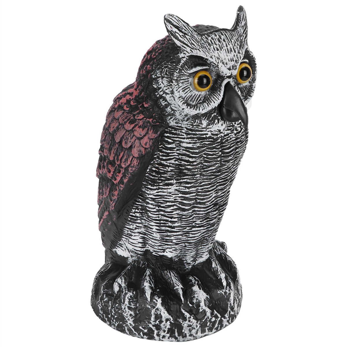 Plastic owl garden statue decoration and bird repeller, outdoor hunting decoy for garden pest deterrence, by Everything Baby.