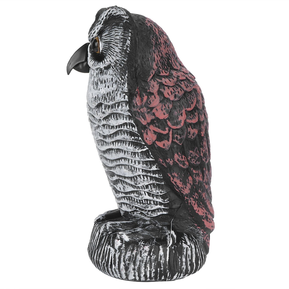 Plastic owl garden decoy, realistic simulation decoration for outdoor use, designed to repel pests and add garden decor.