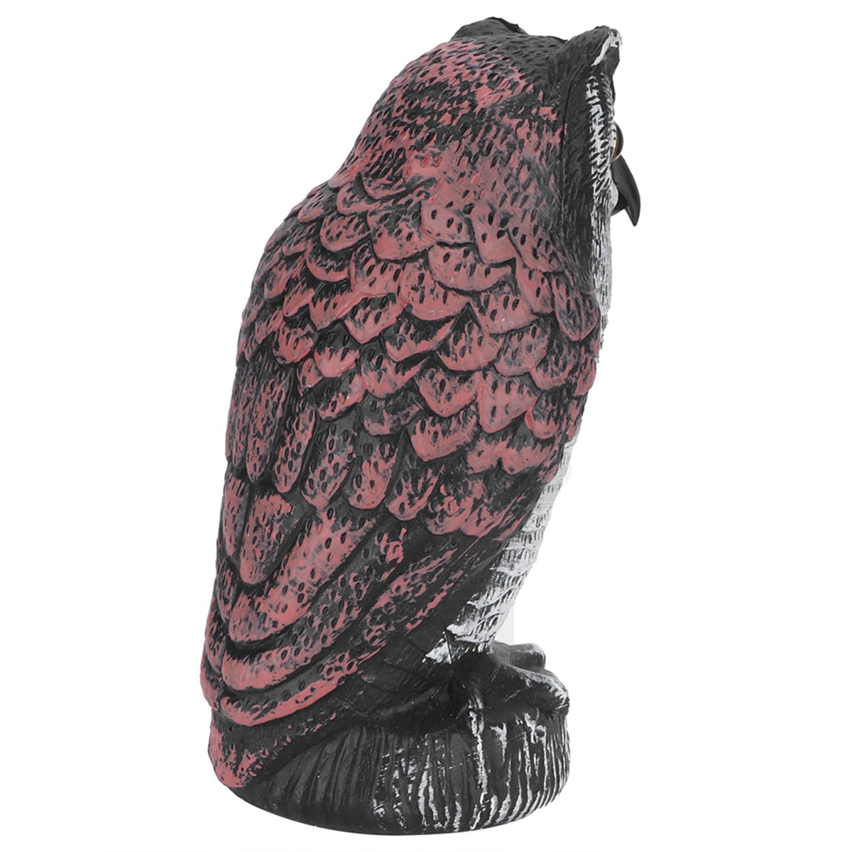 Plastic owl statue decoration for outdoor gardens, serving as a realistic bird repeller and hunting decoy.
