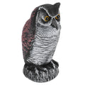 Plastic owl garden decoy for outdoor pest control, realistic simulation decoration, used as hunting decoy in gardens.