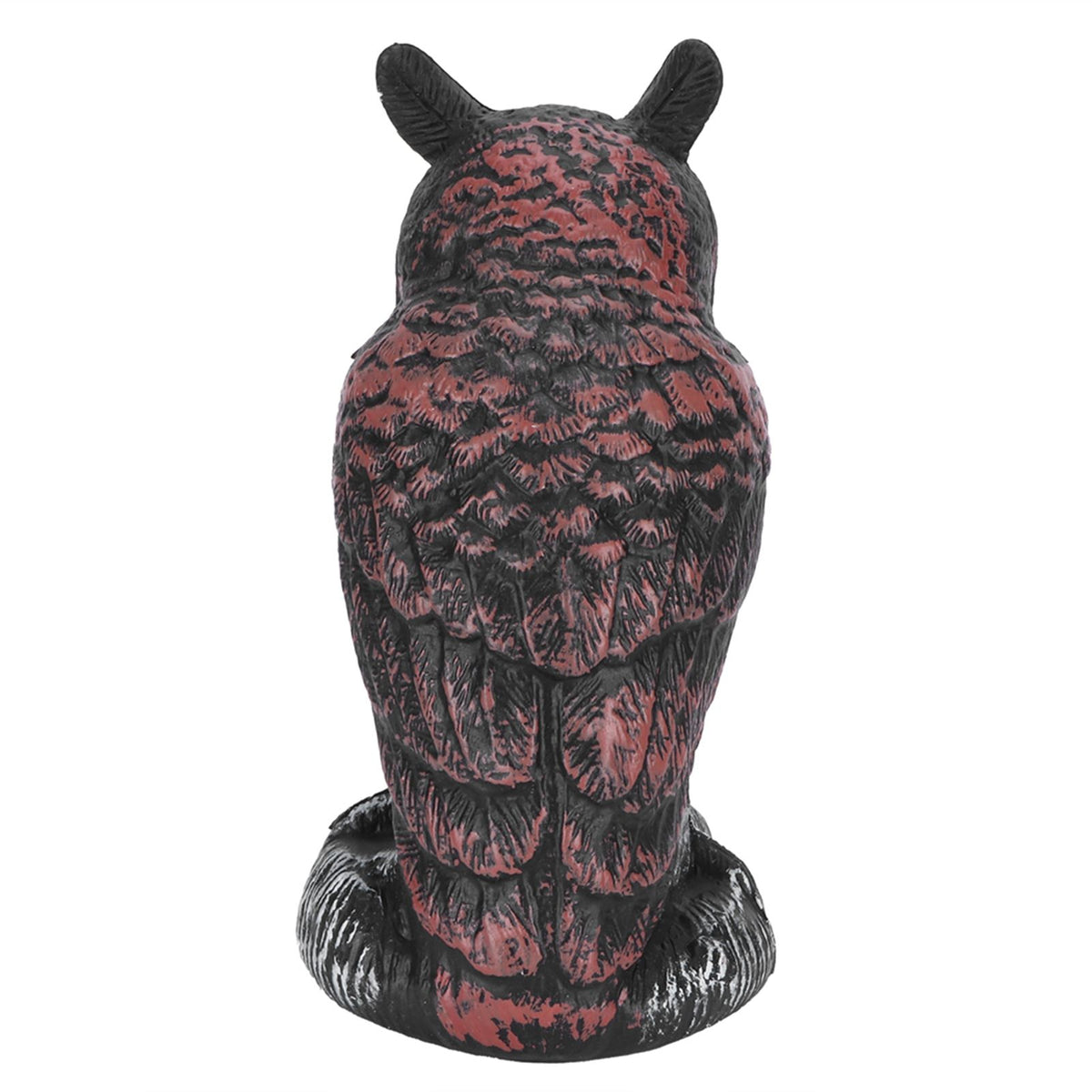 Plastic owl garden decoy for outdoor decoration and pest repellent, featuring realistic design to deter birds and pests.