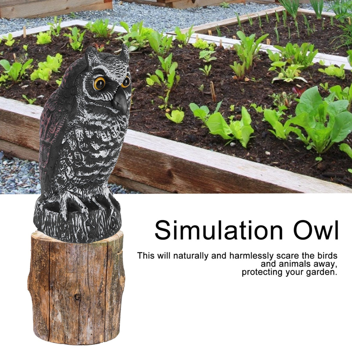Plastic owl garden statue decoration and decoy for outdoor outdoor pest repellent, suitable for garden and outdoor play areas.