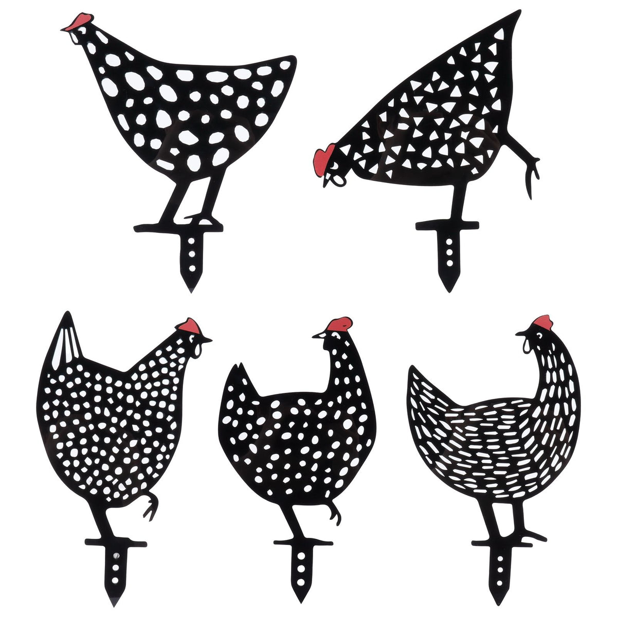 Set of 5 acrylic chicken stake statues in animal shapes, black outdoor garden decor for yard or outdoor play areas.