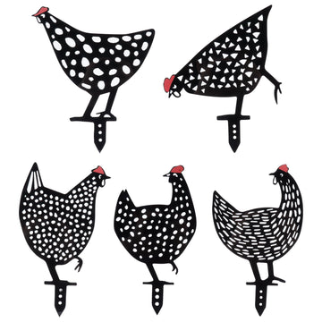 Set of 5 acrylic chicken stake statues in animal shapes, black outdoor garden decor for yard or outdoor play areas.