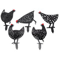 Set of five black acrylic chicken stake statues with animal shapes for garden yard outdoor decor, suitable for kids' outdoor play areas