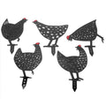Set of five black acrylic chicken stake statues with animal shapes, outdoor garden yard decoration for kids' play areas.