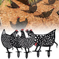 Set of five acrylic chicken stake statues in animal shapes, black decorative garden yard ornaments for outdoor decor.