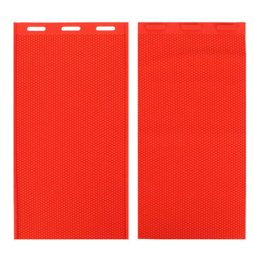 Two red beeswax sheet DIY comb foundation press molds for beekeeping, used for making beeswax foundations.