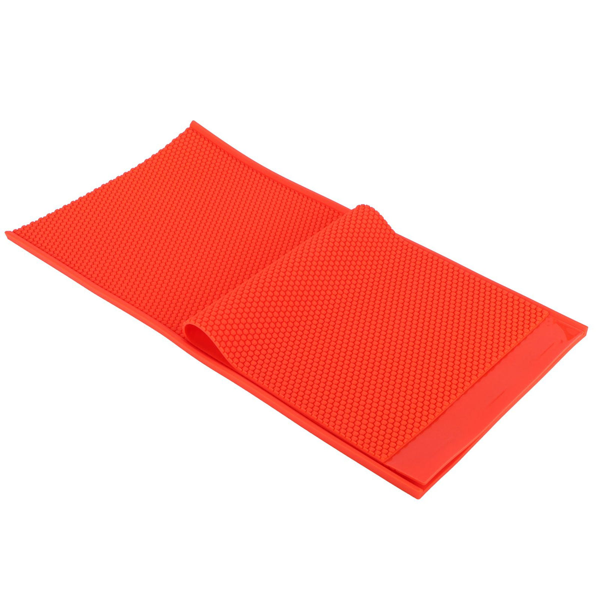 Red beeswax sheet DIY rubber comb foundation press mold for beekeeping, shown with textured surface and handle for shaping beeswax.
