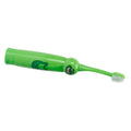 Children's electric toothbrush with cartoon pattern, waterproof design, green color, ideal for kids' teeth cleaning and grooming.