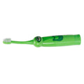 Green children's electric toothbrush with cartoon pattern, waterproof design, suitable for kids' teeth cleaning, by Everything Baby.